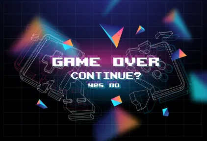 Game Over poster with lowpoly elements. Broken game controller. Creative gaming template. stock illustration