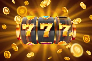 Golden slot machine wins the jackpot. 777 Big win concept. Casino jackpot. stock illustration