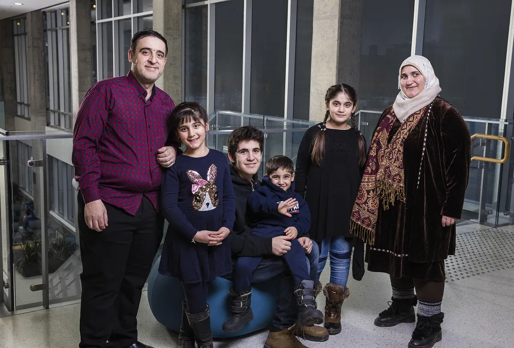 A muslim family of six at a YMCA health and fitness centre