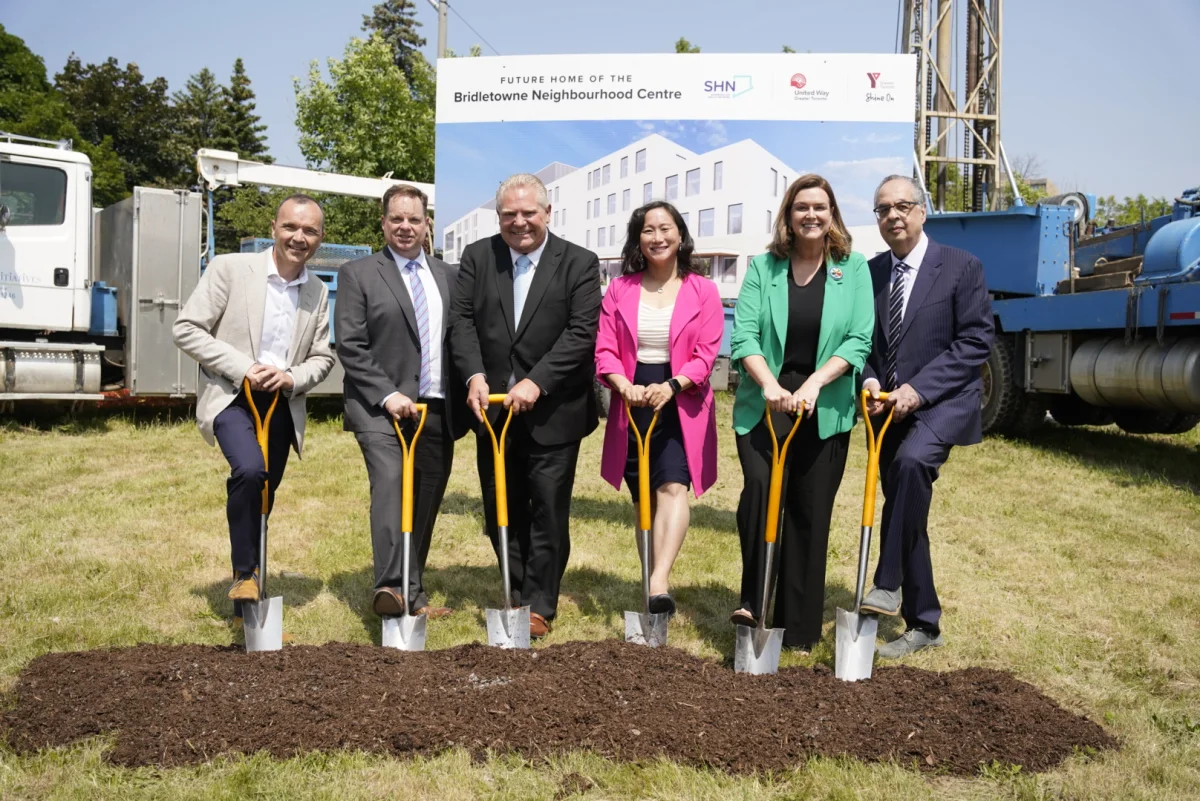 Doug Ford, other government officials and YMCA leaders breaking ground for a new project